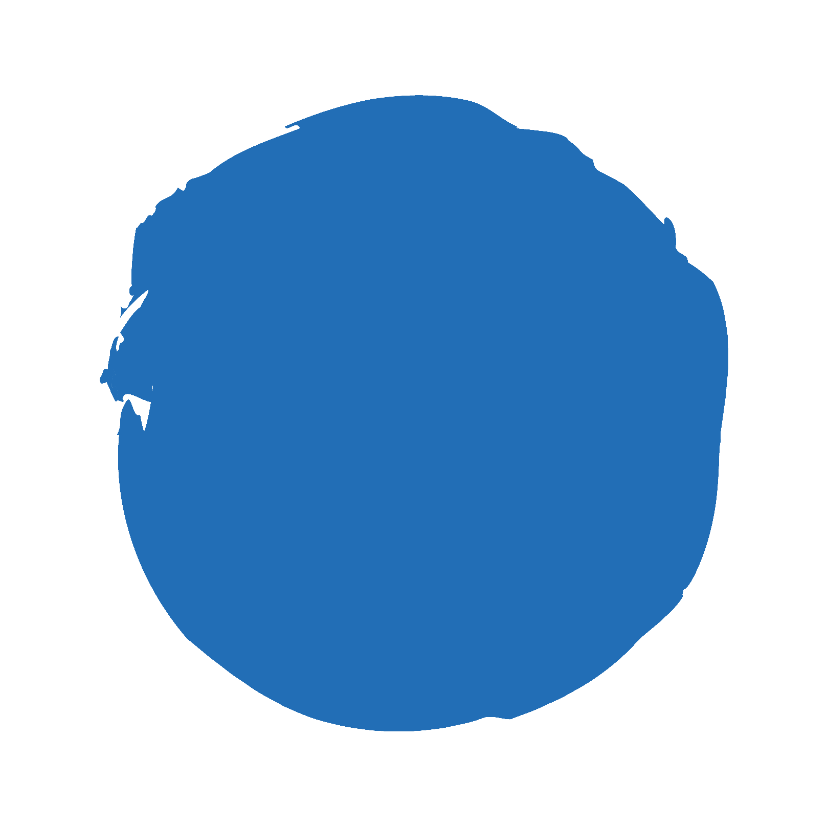 Large, round, blue brushstroke.